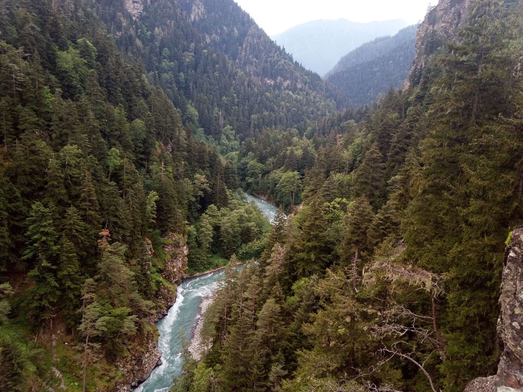 Вид на ущелье реки Малая Лаба с перевала Малые Балканы.